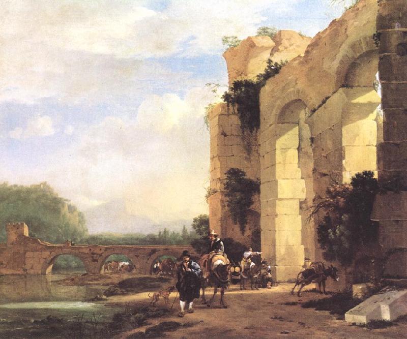 ASSELYN, Jan Italian Landscape with the Ruins of a Roman Bridge and Aqueduct cc china oil painting image